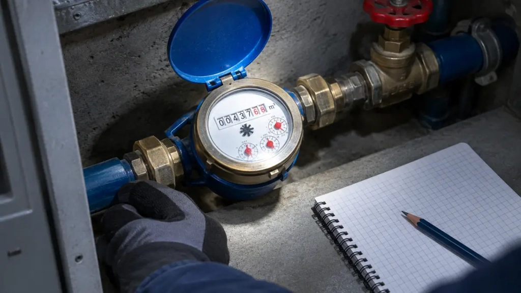 Relevé du compteur d’eau pour confirmer une fuite avant intervention à Albertville