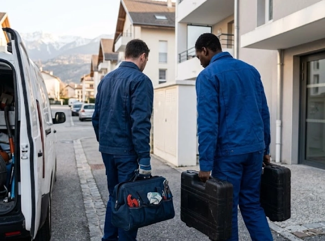 Plombier d'Albertville arrivant en intervention d'urgence pour un WC bouché