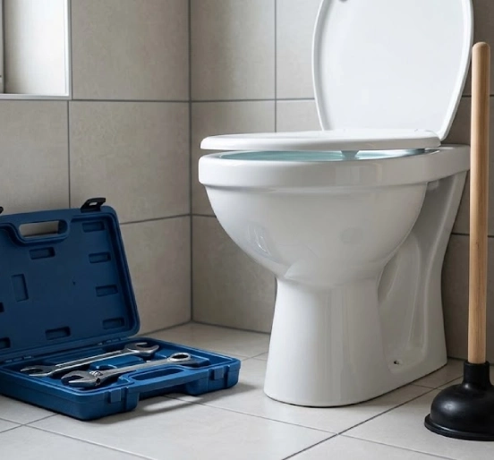WC bouché à Albertville dont l'eau stagne avant l'intervention du plombier